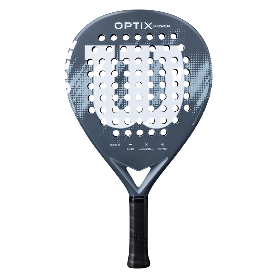 Wilson Optix V2 Power padelketcher - mørkegrå padelbat med rundt hoved og hvidt design